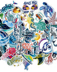 Beach Stickers 50Pcs, Blue Surfing Waves Fresh Lively Turtle Laptop Water Bottle Decals Cartoon Vitality Aesthetic Sticker Pack for Teen Girl (Beach Surfing)