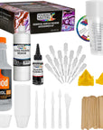 - 1 Quart Floetrol Additive Pouring Supply Paint Medium Deluxe Kit for Mixing, Epoxy, Resin - Silicone Oil,1 and 10 Ounce Plastic Cups, Mini Painting Stands, Sticks, Pallete Knifes
