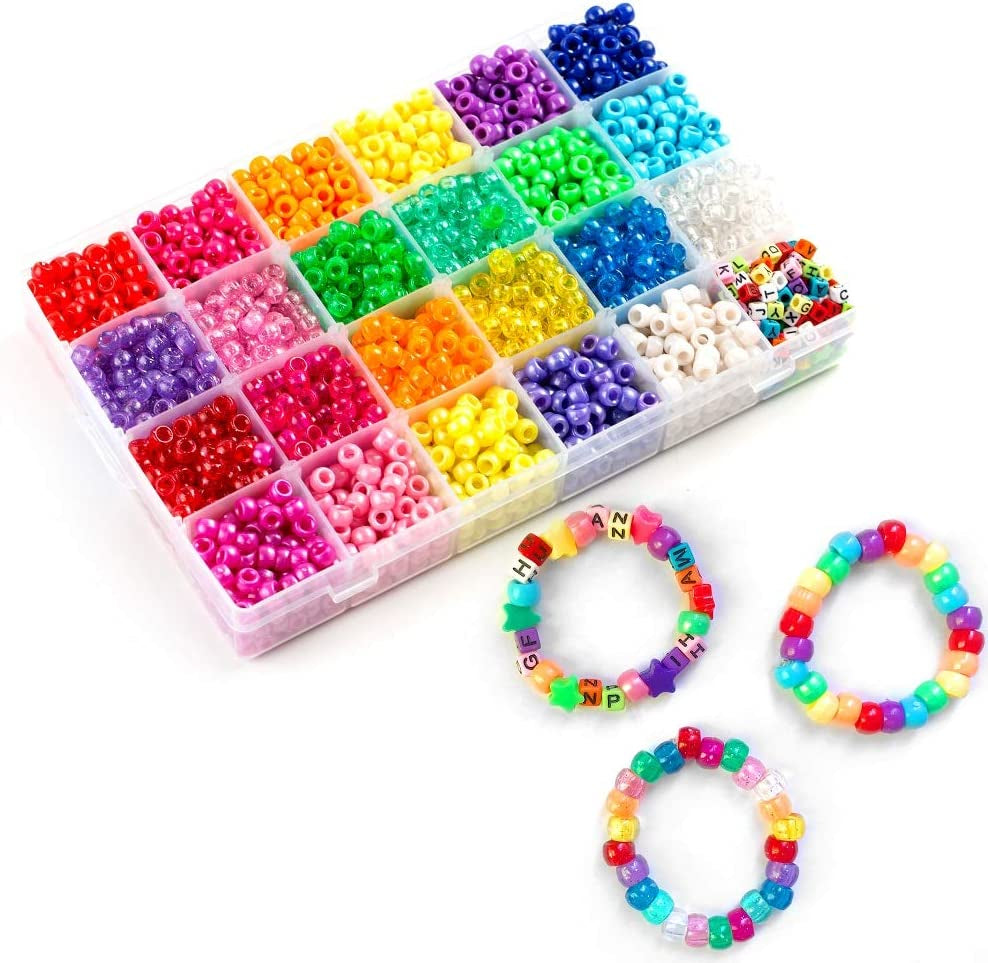 Pony Beads, 3,300 Pcs 9Mm Pony Beads Set in 23 Colors with Letter Beads, Star Beads and Elastic String for Bracelet Jewelry Making by