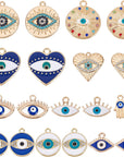 1 Box 40Pcs Evil Eye Charms Evil Eyes Charm Valentine'S Day Heart Charm Flat round Rhinestone Hamsa Hand Lucky Charms Love Charms for Jewelry Making Charm Earrings Necklace DIY Supplies