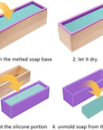 Silicone Soap Mold for Soap Making, Rectangular Loaf Soap Mold with Wooden Boxes, 2 Cutters and 100Pcs Bags, 2Pcs, 42Oz