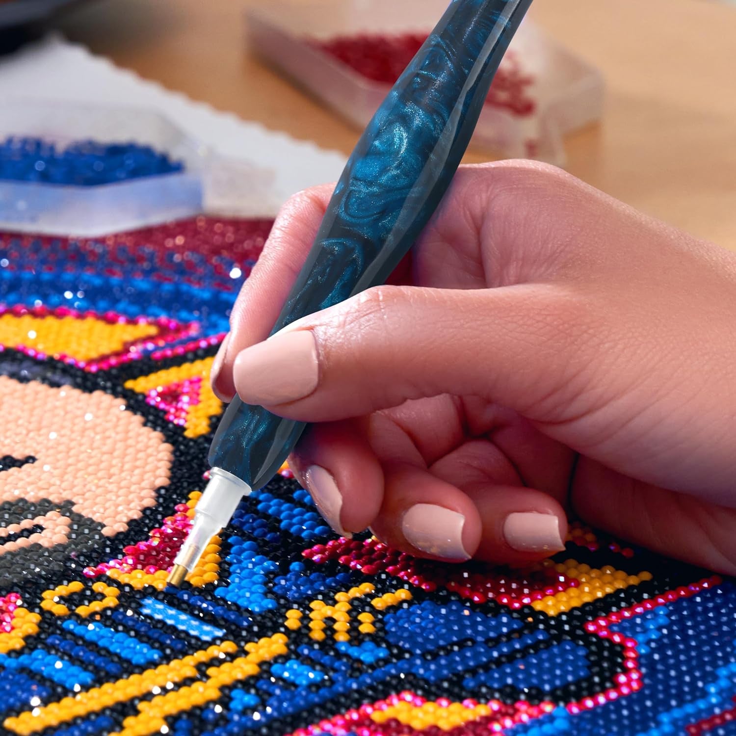 Premium Drill Pen, Comfortable Diamond Painting Pen, Diamond Art Accessories and Tools, 2 Pack, Frosted Red Velvet & Blue Licorice Swirl