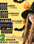 Face Painting Kit for Kids 32 Colors Metallic, Neon, Classic + Makeup Brush, Skin Safe, Washable and Professional Body Paint Sticks Crayon Set, Birthday Gift for Kids, Halloween Costume
