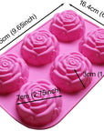 Silicone Mold for Handmade Soap Cake Jelly Pudding Chocolate 6 Cavity Rose Flower Design, Set of 2 Pink