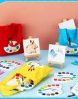 Watercolor Paint Sets Watercolor Paint Party Favors with Canvas Artist Goodie Bags Tote Bags 3 X 3'' Painting Canvas Panel with Mini Wooden Easel Set Painting Brush for Painting Party(24 Set)