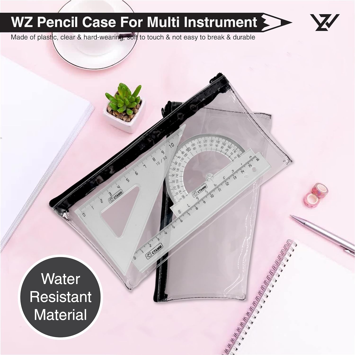 Pencil Case - Transparent PVC Pencil Cases with Zipper - Clear Pencil Case for Exams Pen Pencil Stationary - Pencil Case for Girls Boys (Pack of 2)
