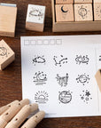 32 Pieces Wooden Rubber Stamp Set, Moon Star Botanical Decorative Wood Stamps for Journal, Diary, Scrapbook, Planner, Letter, DIY Craft, Card Making