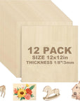 12 Pack Basswood Sheets 1/8 Inch Plywood 3Mm Basswood Sheets, Square Unfinished Wood Boards Sheets for Crafts, DIY Project, Mini House Building Architectural Model Making 11.8 × 11.8 Inch