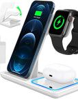 3 in 1 Wireless Charger, 18W Fast Charger Pad Stand Charging Station Dock for Iwatch Series SE 8/7/6/5/4/3 Airpods Pro/3/2 for Iphone 15/14/13/12 /11/Pro Max/12 Pro /XR (With QC3.0 Adapter)