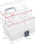 13 Inch Transparent Plastic Empty Multipurpose Storage Box with Gray Handle, Latching Lid and 2 Expandable Trays for Tools, First Aid, Sewing Kit, Arts Crafts Supplies