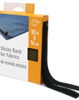 Sticky Back for Fabrics, 10 Ft Bulk Roll No Sew Tape with Adhesive, Cut Strips to Length Peel and Stick Bond to Clothing for Hemming Replace Zippers and Snaps, Black