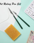 6 Pieces Art Ruling Pen 3 Sizes Masking Fluid Pen and 50 X 35 X 5 Mm Glue Residue Eraser, Ruling Ink Pen Set for Watercolor Drawing Mounting Art Artists Supplies (Green)