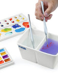Ceramic Paint Palette, Paint Brush Wash Bowl, 2 Deep Well Artist Paint Palette, White Porcelain Watercolor Painting Dish, Large Capacity Paintbrush Washer for Watercolor Gouache Painting