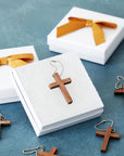 50-Pack Mini Wooden Cross Keychains Bulk for Christian Party Favors, Easter Crafts, Necklace and Bracelet Charms for Jewelry Making (1.2X1.7 In)