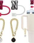 4 PCS Initial Letter Charm Accessories and Straw Cover Pack- Chains with Initial Letter for Stanley 20 30 40 Oz Tumbler with Handle