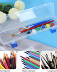 3 Pack Translucent Plastic Paint Brush Holder, Long Paint Brushes Watercolor Pens Pencils Drawing Tools Storage Box Container Case(13" X 2.8" X 1.4")