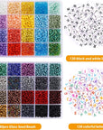 6480Pcs Glass Seed Beads 4Mm Bracelet Beads for Jewelry Making Kit, Small Waist Craft Beads, 260Pcs Alphabet Letter Beads with Elastic String Cords and Charms