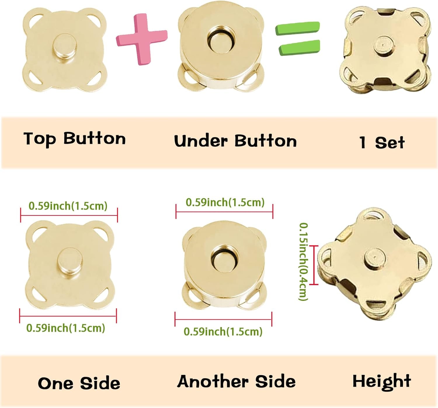 Magnetic Snaps Buttons, Plum Magnetic Snap Closures for Purses Handbags Clothes Bags Scrapbook, 15Mm Magnet Button Closure Fastener for Sewing DIY Craft (Gold)