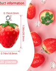 20Pcs 3D Red Strawberry Pendants, Resin Strawberry Beads with Green Leaf DIY Crafts Supplies Decoration Accessories for Jewelry Making Necklaces Earrings