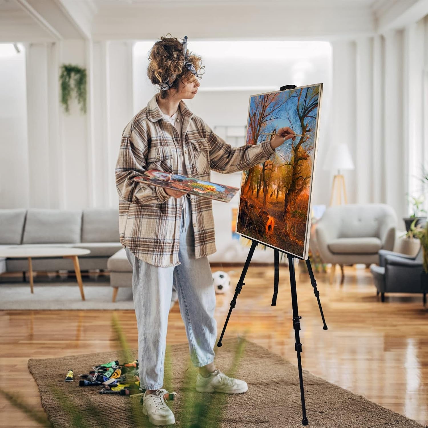 Portable Artist Easel Stand, Metal Tripod Adjustable Easel for Painting Canvases Height from 17 to 66 Inch,Carry Bag for Table-Top/Floor Didplaying and Wedding Signs,Black(1Pack)