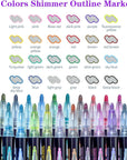 Shimmer Markers Outline Double Line: 24 Colors Glitter Metallic Pen Set Super Squiggles Sparkle Cool Fun Self Sparkly Kid Age 4 8 10 12 Girl Gift Doodle Supplies Art Craft Girl Stocking Stuffer