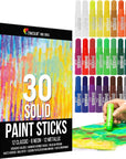 Tempera Paint Sticks (30 Large Paint Sticks) - Paint Sticks for Kids Washable - Safe Arts and Craft Paint Sticks for Toddler or Child Use - for Wood Paint, Glass Paint, Rock Paint, or Poster Paint