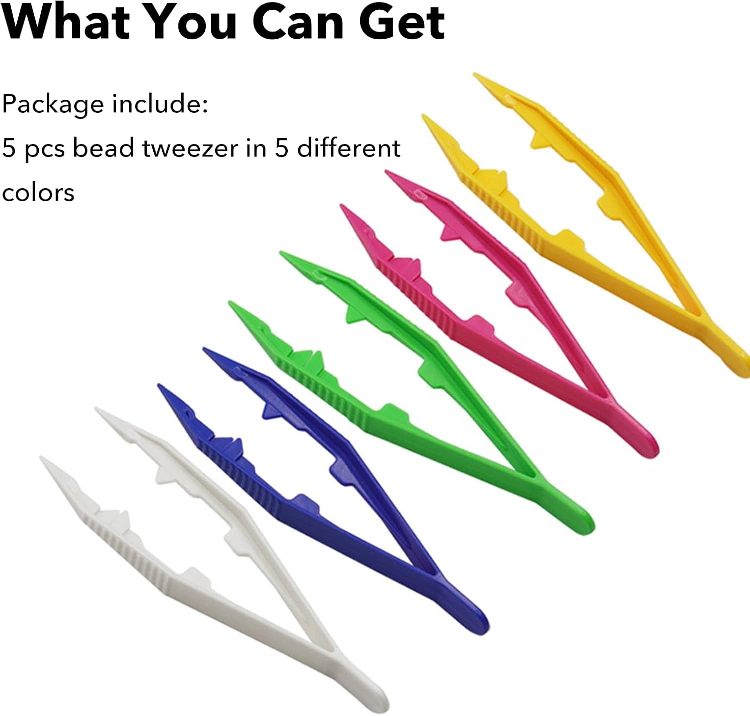 Plastic Tweezers, 5Pcs Plastic Tweezers for Kids,Craft Tweezers for DIY Craft Jewelry Making Family School Beading Project (A-White, Pink, Blue, Yellow, Green)