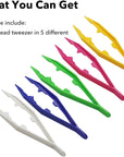 Plastic Tweezers, 5Pcs Plastic Tweezers for Kids,Craft Tweezers for DIY Craft Jewelry Making Family School Beading Project (A-White, Pink, Blue, Yellow, Green)
