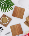 16 Pieces Unfinished Wood Coasters, 4 Inch Square Acacia Wooden Coasters for Crafts with Non-Slip Silicon Dots for DIY Stained Painting Wood Engraving Home Decoration