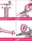 Airbrush Kit with Air Compressor, Upgraded 7.4V 34PSI Air Brush Gun Rechargeable Portable Cordless Air Brush Painting with 0.4Mm Nozzle for Painting, Nail Art, Tattoo (Pink)