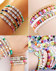 7 Style Letter Alphabet Beads for Bracelets Making, 1380 Pcs Colorful Square round Letter Beads Kit for Jewelry Making, Letter Beads Bulk with Crystal Elastic String