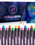14 Pcs Glow in the Dark Face Paint, Black Light Neon Face & Body Paint, Halloween Masquerade Makeup Sticks, Fluorescent Crayons Kit for Kids