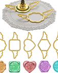 Newest Design 5+29P Metal Wax Seal Mold with Wing,  Gold Wax Seal Stamp Mold round Flower Square Hexagonal Heart Metal Wax Melt Mold with Silicone Mat, 28P Wax Sticker for Envelope Wax Wrapping