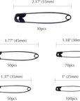 5 Sizes Black Safety Pins Assorted 25-55Mm Small and Large Safety Pins for Art Craft Sewing Jewelry Making in a PP Box (300 Pcs)