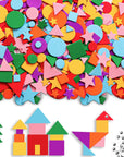 1500Pcs Foam Stickers Foam Shapes Stickers for Kids,10 Colors Self Adhesive Craft Supplies Geometric Stickers with Googly Eyes for Preschool Craft DIY Program (Circle, Square, Triangle, Star)