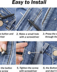 100 Sets Buttons for Jeans, 17Mm and 20Mm No-Sew Removable Adjustable Metal Jean Buttons Pins, Pants Jeans Button Replacement Tightener Repair Combo Thread Rivets and Screwdrivers in Storage Box