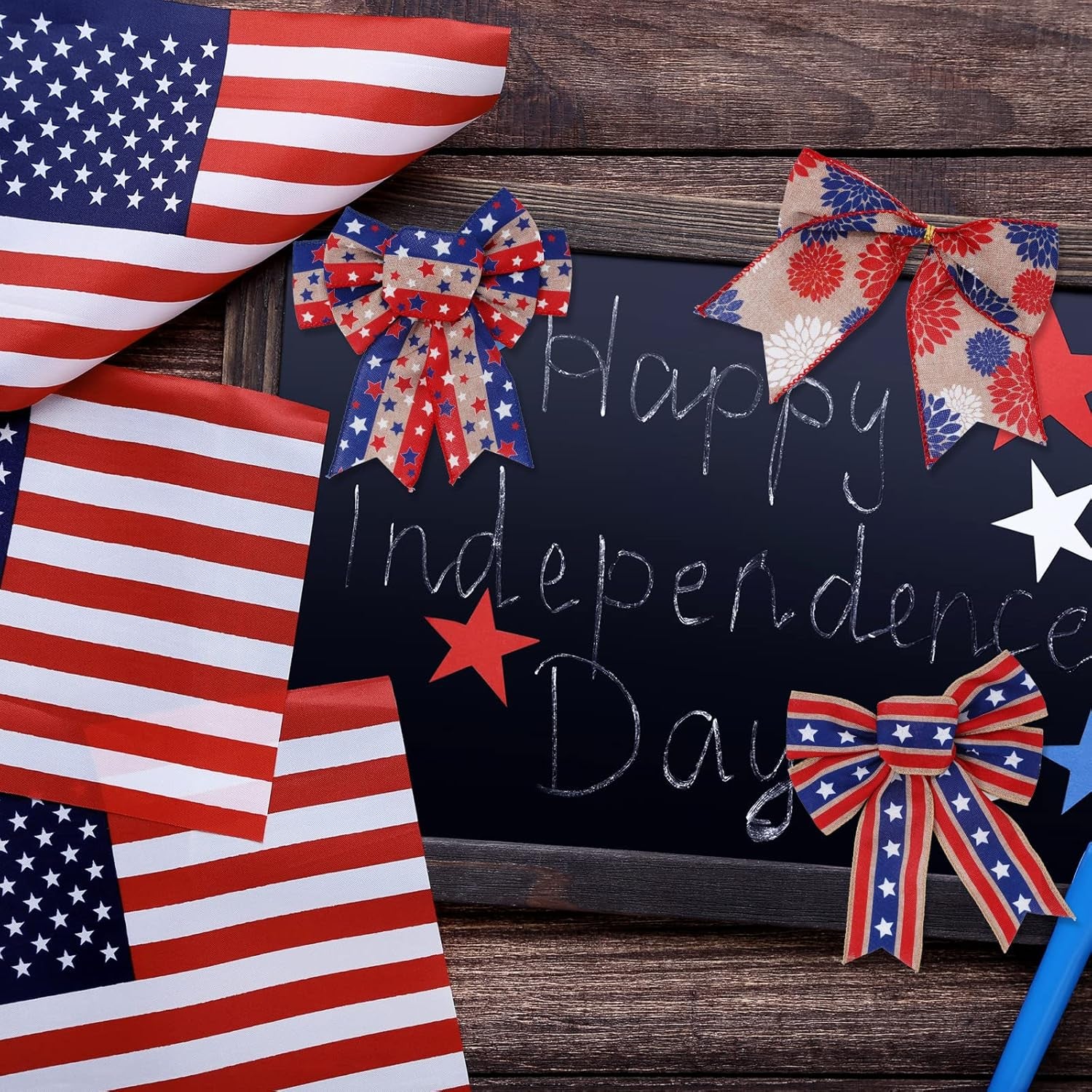 Patriotic Wired Edge Ribbon 36 Yards Red Blue White American Flag Ribbon 2.5 Inch 4Th of July Stars Stripes Fabric Ribbon for Independence Day Memorial Day Wreath DIY Craft, 6 Roll