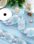 Summer Wired Edge Ribbon Starfish Coral Craft Ribbon Blue Fabric Ribbon for Wreath Bow Making DIY Crafts Wrapping Party Decor Supplies, 12 Yard
