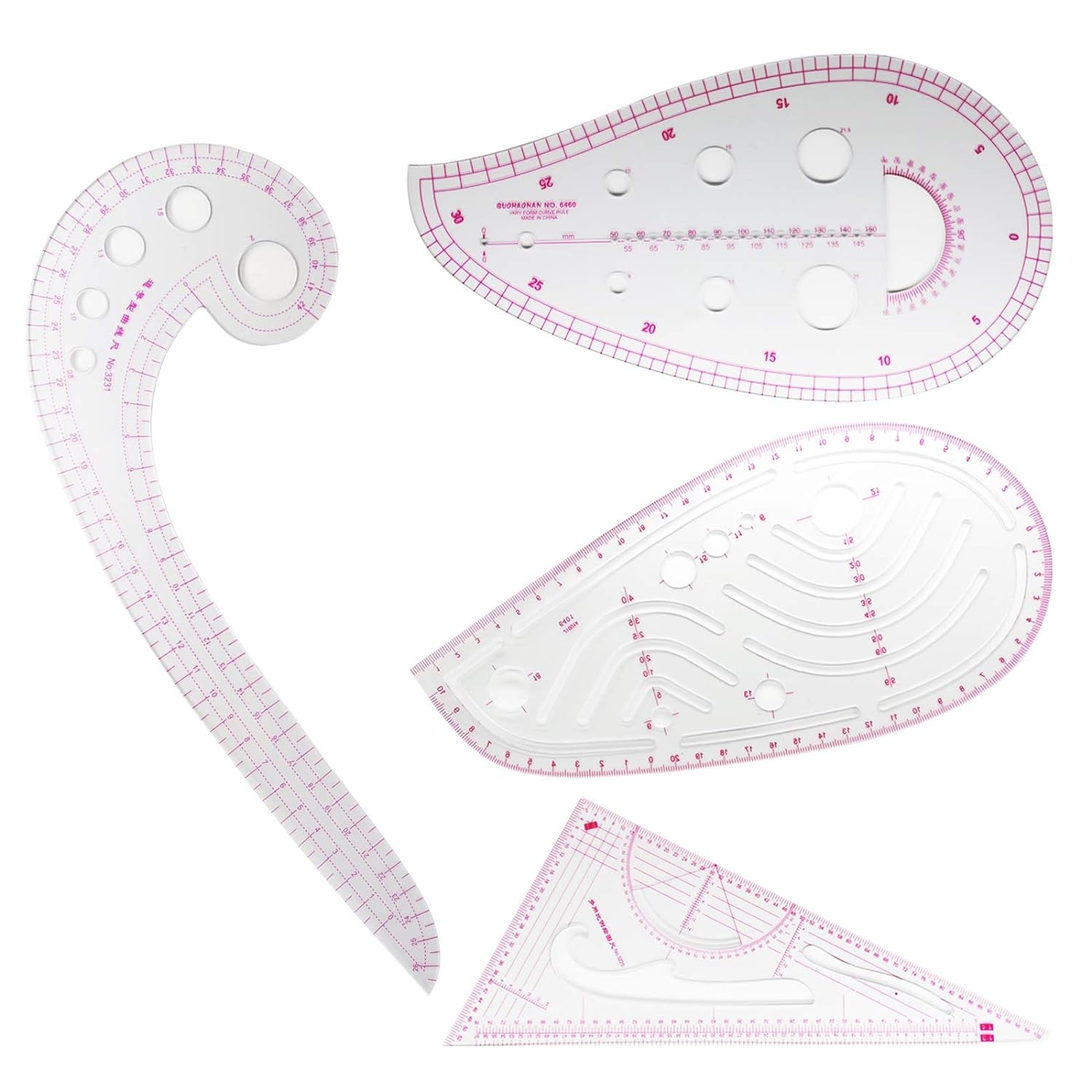 Pattern Sewing Rulers Set, 4 Styles Plastic Sew French Curve Ruler, Metric Curve Shaped Rulers for Designers and Tailors, Perfect for Drawing, Craft, Sewing Project and DIY by  (Style A-4PCS)