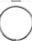 2 Inch Flat Key Rings - Large Split Key Rings - Silver Steel round Edged Circular Keychain Ring Clips - Sturdy Key Chain Ring Connector (Pack of 10)