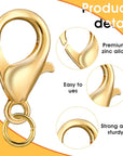 300PCS Lobster Claw Clasps with Open Jump Rings 12Mm Metal Lobster Clasps for DIY Craft Bracelet Jewelry Making (Gold, Clasp: 12X7Mm+Ring:5Mm)