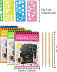 16 Pack Scratch Notebooks, Rainbow Scratch Note Combo Art Set, Magic Scratch Painting & Sketch Art Notes Drawing Notepads for Kids - Includes Drawing Stencil and Wooden Stylu with Each Note