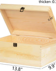 Extra Large Rectangle Unfinished Pine Wood Box Natural DIY Craft with Hinged Lid and Front Clasp for Arts Hobbies and Home Storage-13.8X9.9X6.7 Inches