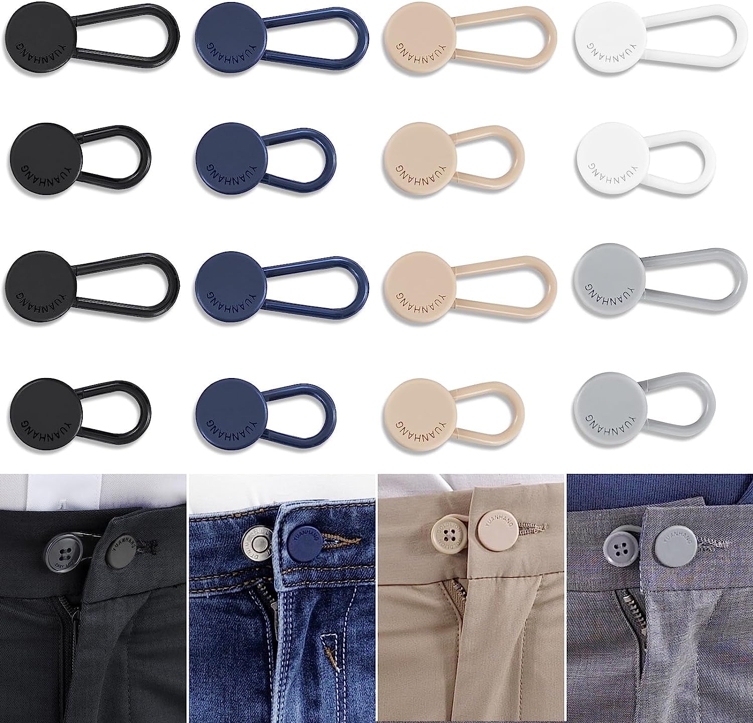 Pants Waist Button Extender: 16Pcs Button Extenders for Jeans - Women Men Pants Waist Extenders - Pants Waist Extension 1/1.3 Inches - 5 Colors Pant Waistband Expander