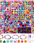 300PCS Clay Beads Charms,Fruit Flower Letter Beads Soft Beads for Women Girls Bracelet Making DIY Bracelet Necklace Earring Accessories with 4M Crystal Elastic String