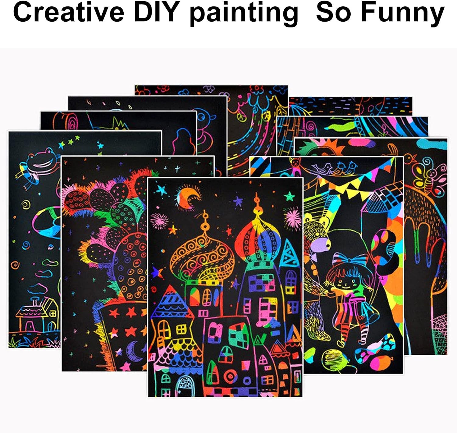 Scratch Art Books for Kids, 2 Pack Rainbow Magic Scratch Paper Black Scratch It off Art Crafts Notes Boards Sheet with 2 Wooden Stylus for Best Gifts