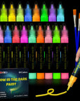 Glow in the Dark Fabric Paints, 18 Colors X 20 Ml 3D Waterproof Acrylic Textile Paint Markers, Glow in Dark Paint Pen, DIY Neon Fabric Paints for Clothes, Canvas