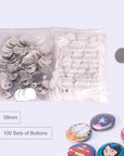 100 Sets 2.25 Inch/58Mm Blank Button Badge for Button Making Machine, Button Maker Supplies round Badge Button Press Refill, Includes Metal Shells & Clear Mylar & Plastic Base