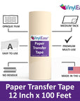 12Inch X 100 Feet Roll of Paper Transfer Tape with a Medium to High Tack Layflat Adhesive. Works with a Variety of Vinyl. Great for Decals, Signs, Wall Words and More. American Made V0821