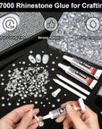 25000Pcs Silver Clear Rhinestones with B7000 Rhinestones Glue for Crafts, Flatback Gems Crystal Rhinestones Kit with Tweezer Picker Pens for Clothes Fabric Shoes, Tumblers,Jewelry Making